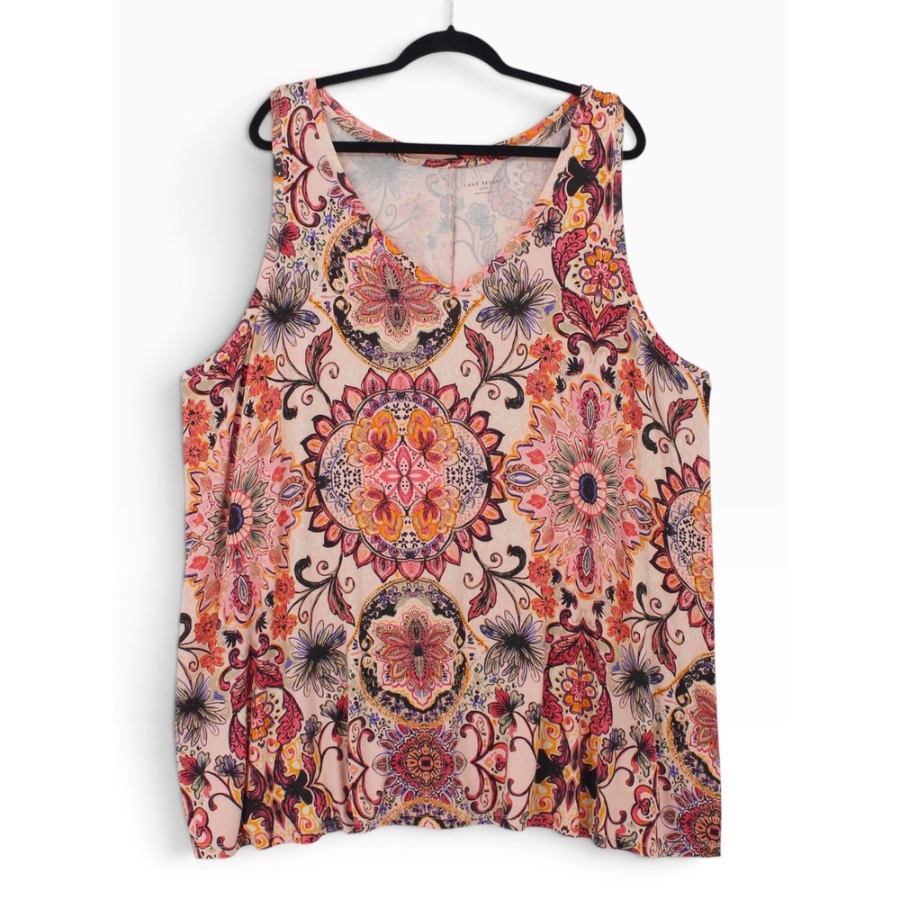 Lane Bryant Tank Top Plus Size 26/28 Pink Mandala Paisley V-Neck